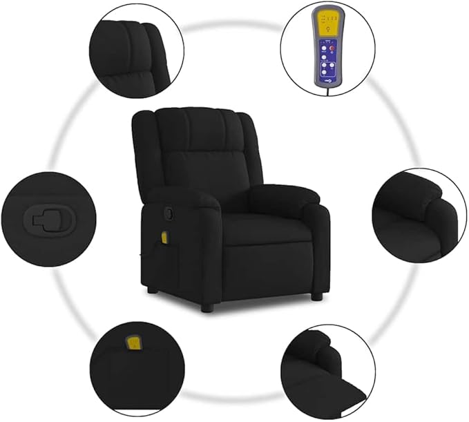 vidaXL Modern Massage Recliner Chair Black Fabric Ergonomic Adjustable Footrest USB Function Indoor Living Room Bedroom Chairs Reclining Armchair Single Sofa