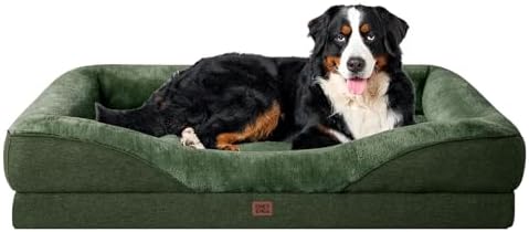 EHEYCIGA Orthopedic XXL Dog Bed for Large Sized Dog 52x41x8 Inch Extra Large Memory Foam Dog Couch Bed with Sides Waterproof Liner &amp Washable Removable Cover Bolster Pet Sofa Dark Green