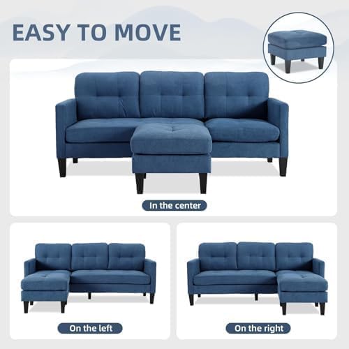 L Shaped Sectional Sofa with Movable Ottoman Lounge Sectional Sleeper Sofa Couch for Apartment &amp Small Space Small Couch for Living Room Blue