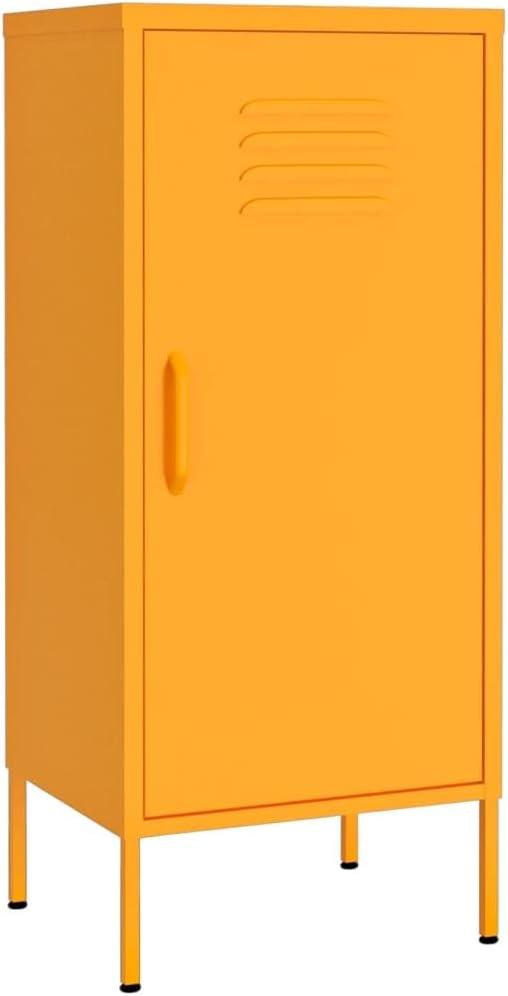 Metal Storage Cabinet with Single Doors and 2 Adjustable Shelves Steel Garage Storage Cabinet File Cabinet Counter Cabinet for Home GarageSchool 16.7x13.8x40 Mustard Yellow -AA