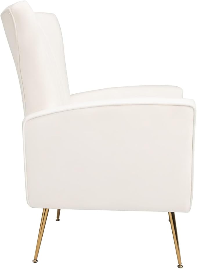 Velvet Accent Chair Wingback Arm Chair with Gold Legs Upholstered Single Sofa for Living Room Bedroom White