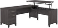 Pemberly Row 72W L Shaped Sit to Stand Desk Storm Gray Finish Lift-n-Lock Adjustable Heights File Drawer and Box Drawer Wire Management Ergonomic Office Desk for Home or Workspace