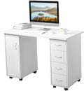 White Rolling Home Office Computer Desk Corner Desk Rolling Desk with Storage Drawers Home Office Desks Home Table with Drawers &amp Cabinet Modern Writing Desk On Wheel Nail Table with Drawer W