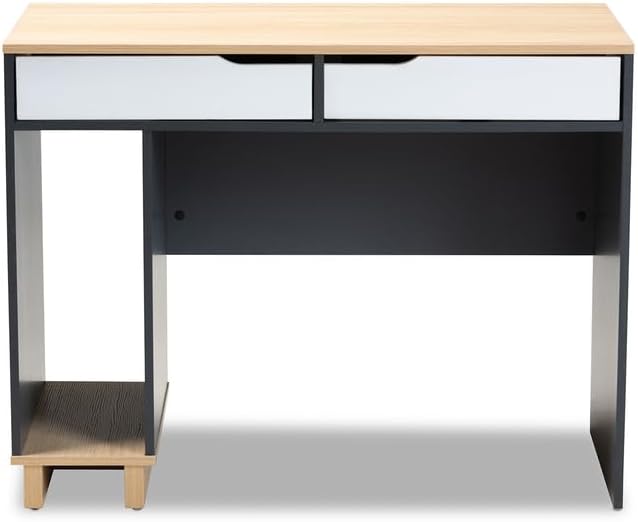 Multicolor Wood Computer Desk - Mid-Century Modern 2-Drawer Home Office Desk