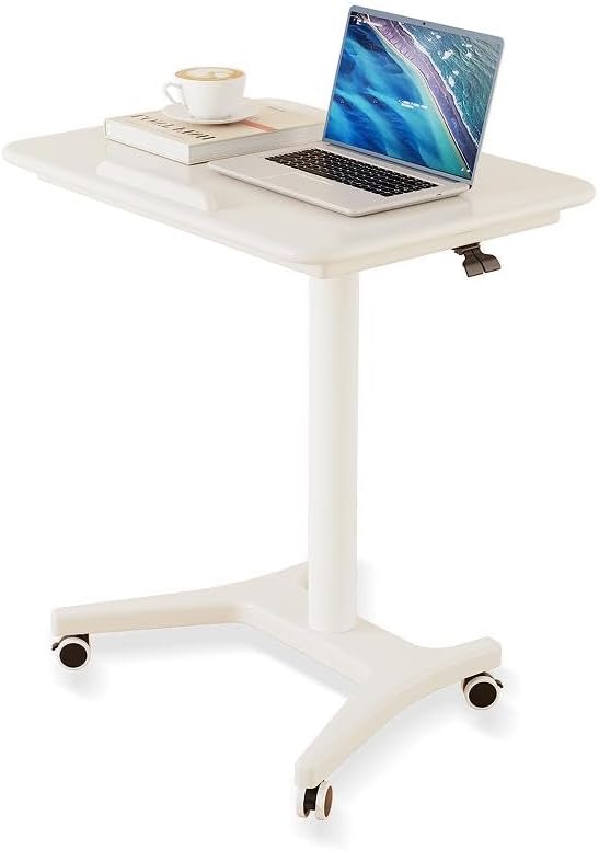 Soild Wood Mobile Folding Standing DeskHeight Adjustable Rolling Laptop TableSpace-Saving Portable Sit-Stand Desk 90° Tiltable Desktop PC Table with Wheels Home Office and Bedroom