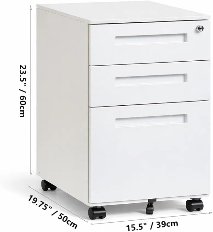 ENCASED Mobile Pedestal Metal File Cabinet - White