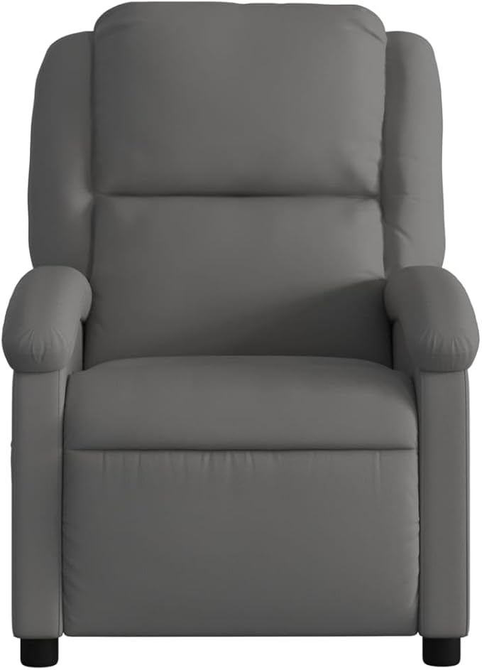 vidaXL Recliner Chair - Gray Real Leather Adjustable Wingback Armchair Manual Recline up to 135° Ergonomic Design with Footrest for Elderly Sturdy Frame and Convenient Side Pocket