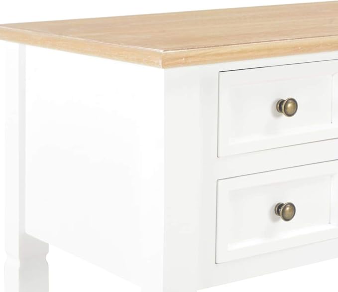 Wooden Writing Desk with 5 Drawers Writing Study Table Computer Desk Work Desk for Home Office Study Living Room Brown and White 43.1x17.7x30.5 Wood-187