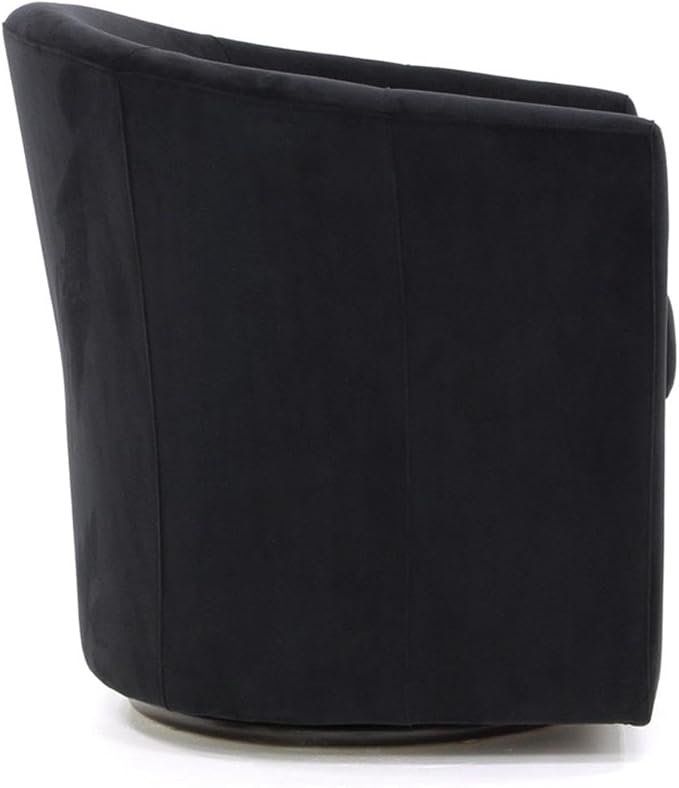Pemberly Row Traditional Fabric Swivel Club Chair 30H x 30.5W x 27D Black Finish Flared Arms Removable Padded Seat 360 Degree Swivel Base Comfortable Accent Chair for Living Room or Reading