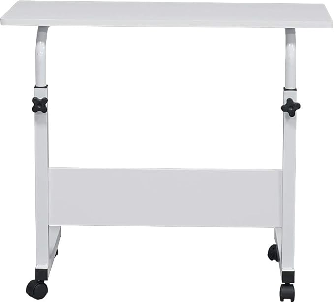 Wooden Adjustable Height Portable Laptop DeskMobile Rolling Computer DeskSofa Bedside Laptop TableHome Office Laptop Workstationwith Wheelsfor Small Spaces Bedroom Apartment (White)