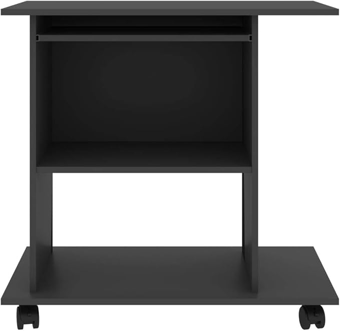 Modern Compact Gray Computer Desk with 3 Shelves and 4 Wheels for Home Office Engineered Wood Small Desk with Ample Storage and Mobility Sleek Design