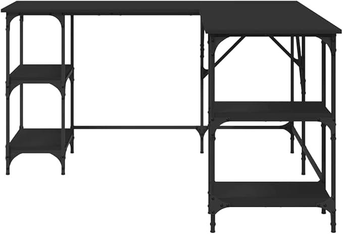 Large Black Engineered Wood Corner Desk Industrial Style Adjustable Feet Computer Desk for Home Office Study Dorm Room
