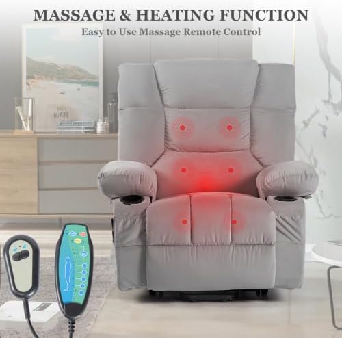 Electric Power Lift Recliner Chair Recliner Sofa for Elderly Heat and Massage2 Cup Holders Recliners Chairs for Living Room Infinite Position and Double 2 Side Pocket (Dark Grey)