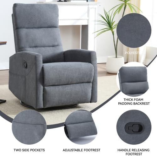 Recliner Chair for Living Room PU Leather Massage Recliner Chair Winback Single Sofa Home Theater Chairs Adjustable Modern Reclining Chair with Padded Seat Backrest for Adults (Gray)