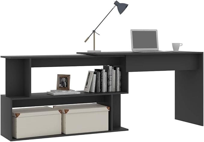 Rotatable L Shaped Desk Computer Corner Desk Home Office Writing Desk Space-Saving Workstation Table Modern Simple Wooden Desk Gray 78.7x19.7x29.9
