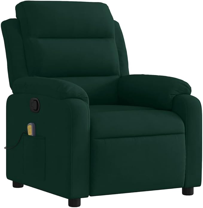 vidaXL Dark Green Velvet Massage Recliner Chair with Adjustable Armrests and Reclining Mechanism for Living Room Comfort