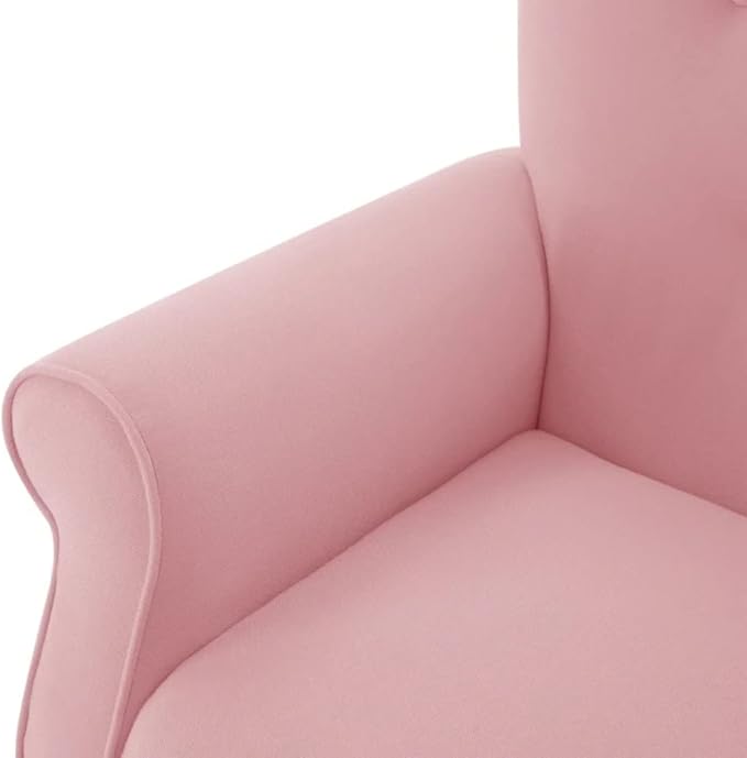 Modern Style Lounge Chair for Living Room | Stylish Wide Armchair Tufted High Backrest with Padded Arms &amp Deeply Thick Cushioned Seat | Durable Wood Manufactured | Aesthetic Look Baby Pink Color