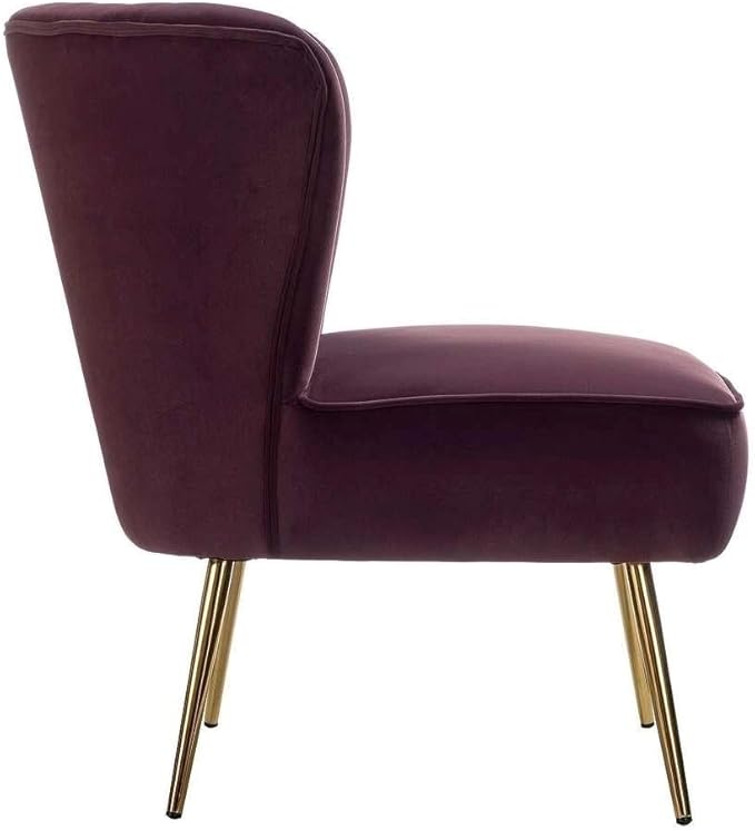 Purple Color Modern Chair for Living Room 29.5 in. D X 26 in. W X 31 in. H Size Foam Filled Velvet Seat Wood Frame Gold Legs Channel Tufted Backrest | All Season Pretty Plum Shade