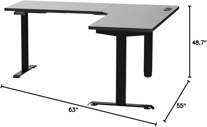 Marsail Corner Stand Up Desk Adjustable Height with 4-in 1 Electical Outlet L Shaped Electric Standing Desk with Headphone Hook Stand up Desk for Home Office Sturdy Writing Workstation Black