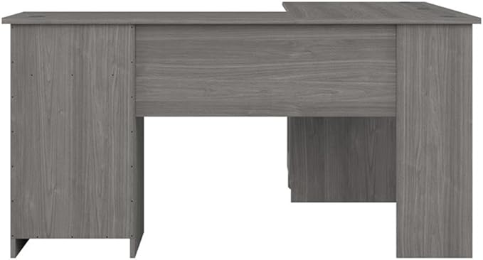 BOWERY HILL Traditional 60W L Shaped Computer Desk Modern Gray Finish Durable 200 lb Capacity Desktop Fluted Glass Door with Adjustable Shelf File and Box Drawers Home Office Desk with Storage