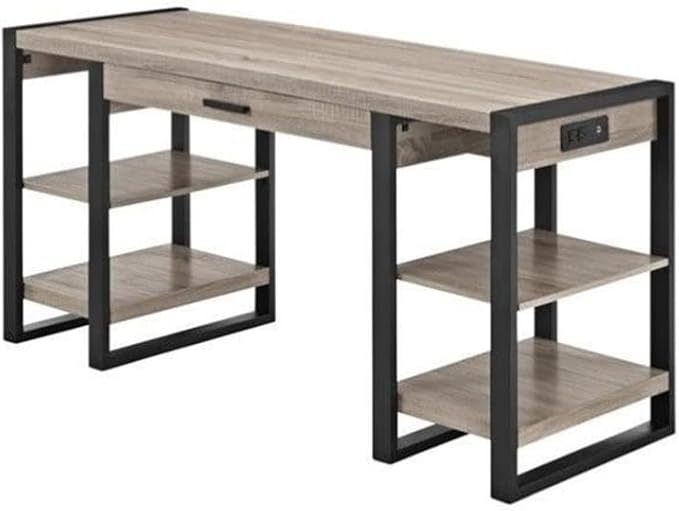 Scranton &amp Co 60 Work from Home Office Laptop Computer Desk with Storage in Driftwood and Black