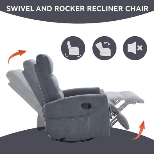 Recliner Chair for Living Room PU Leather Massage Recliner Chair Winback Single Sofa Home Theater Chairs Adjustable Modern Reclining Chair with Padded Seat Backrest for Adults (Gray)