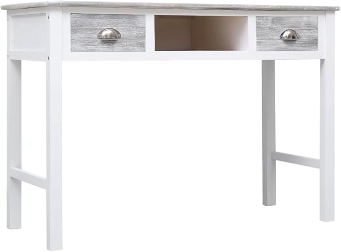 vidaXL Writing Desk Computer Desk with Storage Drawers Laptop Table for Home Office Workstation Table Farmhouse Scandinavian Gray Wood