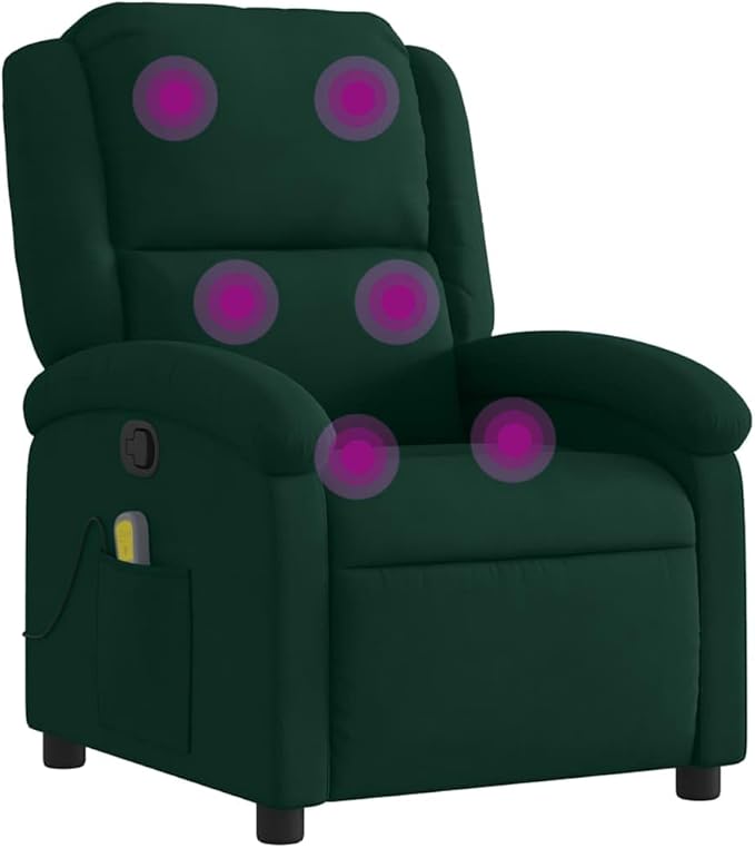vidaXL Velvet Massage Recliner Lounge Chair - Dark Green Manual Recline USB-Powered Vibration Thick Padding Sturdy Frame