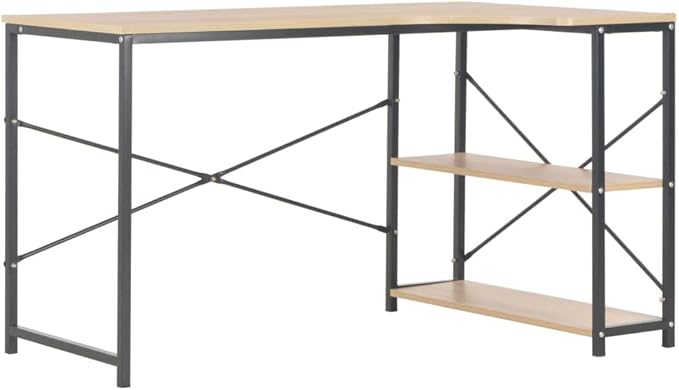 vidaXL Computer Desk Office Table with Metal Frame Home Writing Desk with Storage Shelf Monitor Standing Desk Industrial Style Black and Oak
