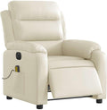 vidaXL Cream Faux Leather Electric Massage Recliner Chair - Vibrating 6-Point Massage Automated Reclining Padded Armchair for Living Room/Lounge