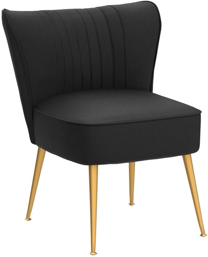 Modern Velvet Accent Chair for Living Room Bedroom or Entryway Stylish and Comfortable Armless Design with Metal Legs Black