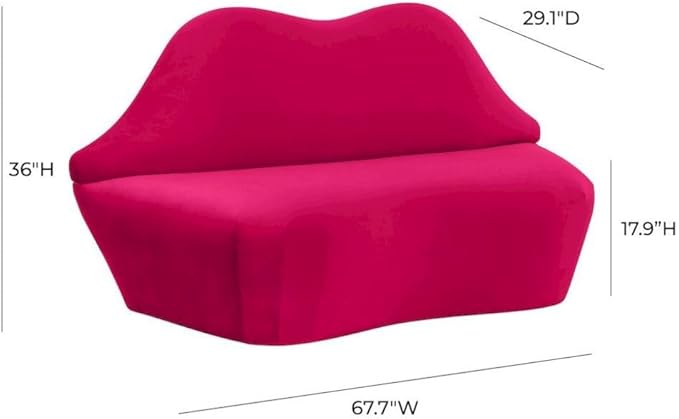 Hot Pink Velvet Loveseat with Sculpted Back A Unique Lips Sofa Design