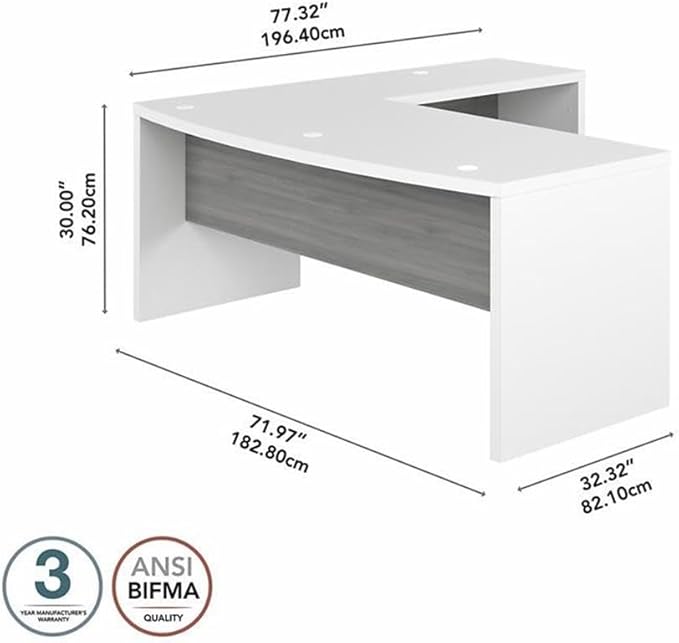 Bush Business Furniture L Shape Desk with Wire Management | Echo Collection Corner Bow Front Table for Home Office with Quick-to-Assemble Hardware | 72Wx77Lx30H