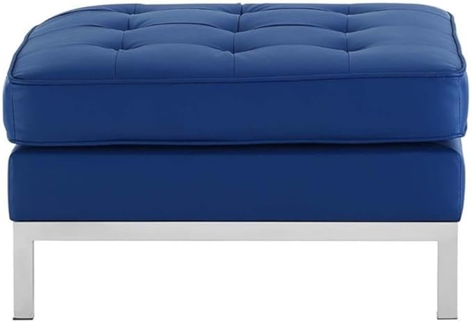 Modway EEI-3394 Loft Tufted Button Faux Leather Upholstered Square Ottoman in Silver Navy