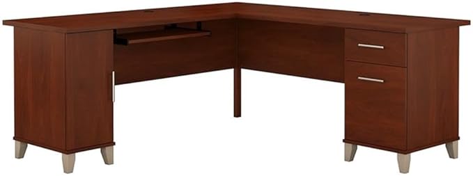 Bush Furniture Somerset 72W L Shaped Desk with Storage in Hansen Cherry 72-inch Large Corner Computer Table for Home Office Workspace