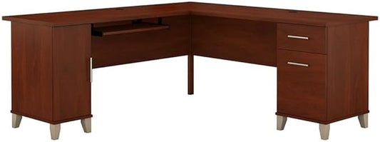 Bush Furniture Somerset 72W L Shaped Desk with Storage in Hansen Cherry 72-inch Large Corner Computer Table for Home Office Workspace