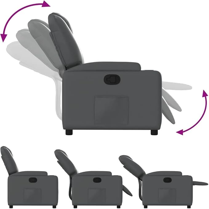 vidaXL Gray Faux Leather Recliner Chair with Manual Recline Cup Holders and Side Pocket for Living Room Bedroom Comfort