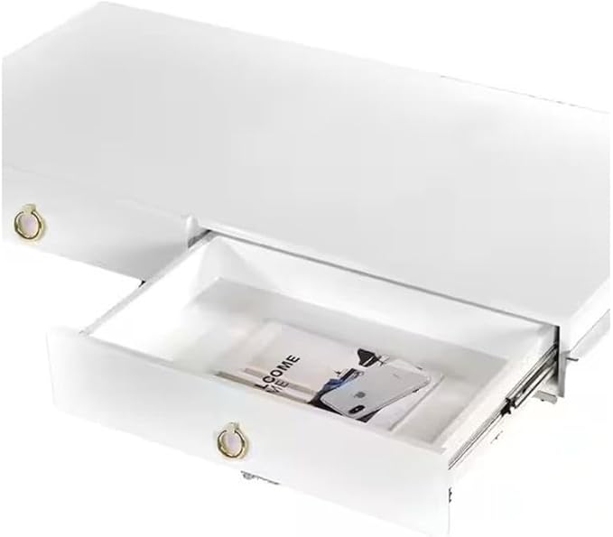 Best Master Furniture Barento 47 White Gloss Rectangular Computer Desk with 3 Drawers and Ring Handles Stainless Steel Sled Base Contemporary Office Desk for Home Study or Workspace (Gold)