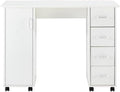 Computer Desk Writing Desk with Lockable WheelsModern Wood Study Desk with 4 Drawers for Home Office Workstation (White)