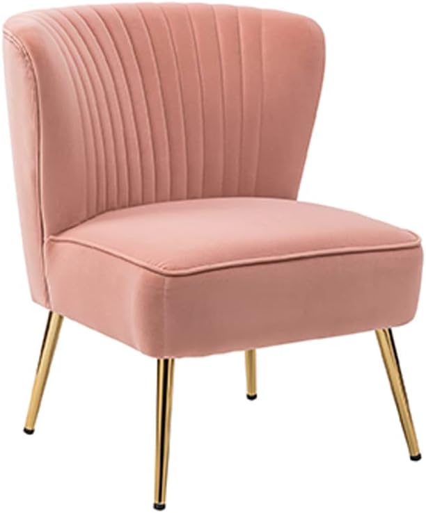 Tina's Home Velvet Armless Accent Chair Upholstered Modern Small Side Chair with Golden Legs Comfy Cute Wingback Slipper Chair for Living Room Study Beauty Room Thickly Padded(Pink)