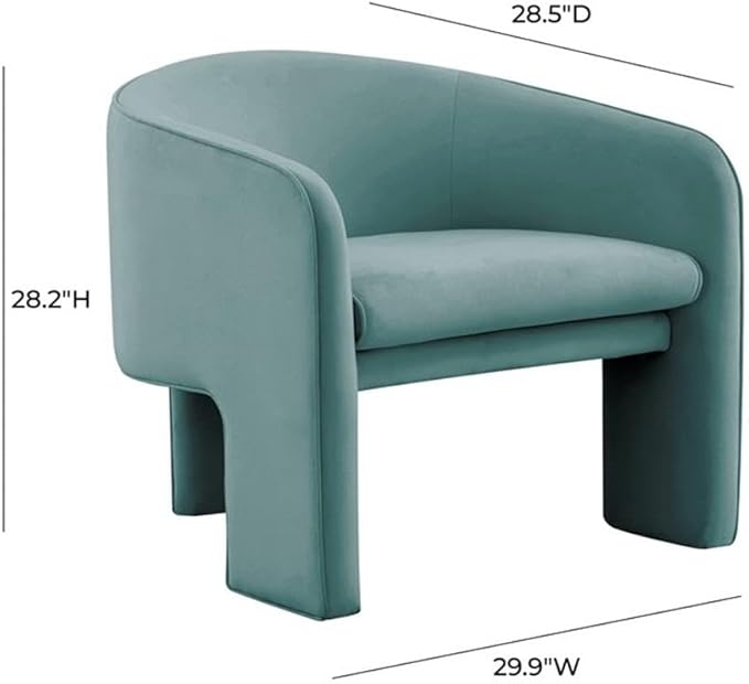 Pemberly Row Modern Sea Blue Velvet Accent Chair 29.9 W x 28.5 D x 28.2 H Kiln-Dried Pine Frame Sculptural Design Sumptuous Upholstery Handmade Statement Piece for Living Room or Bedroom