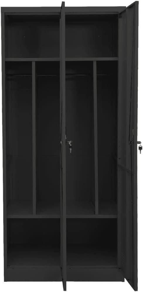 Steel Storage Wardrobe Cabinet Locker with Lock Door Anthracite Metal Wardrobe Armoire Closet with Hanging Rod for Office Home School EmployeeGymFire Department (Style F)