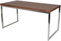 Pemberly Row Modern Writing Desk 59 Rectangular Wood Veneer Top Walnut Finish High Polished Steel Frame 30 Height Stylish Home Office Desk for Work or Study