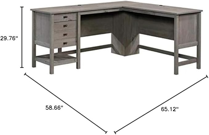 Pemberly Row L-Shaped Farmhouse Computer Desk 65.12 W x 58.66 D Engineered Wood Mystic Oak Finish 2 Drawers with Storage Cord Management Home Office Desk for Work or Study