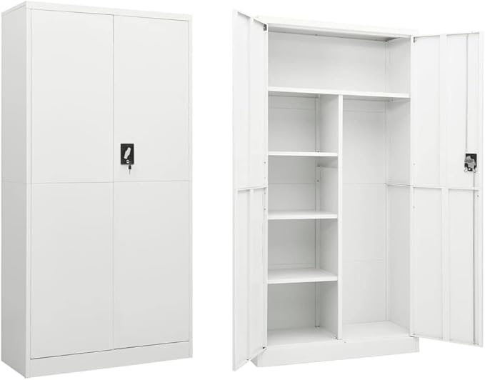 Metal Locker Cabinet Garage Storage Cabinet with 2 Doors and 4 Adjustable Shelves 70.9 White Steel Lockable File CabinetLocking Tool Cabinets for GarageHome (Style G) -AA