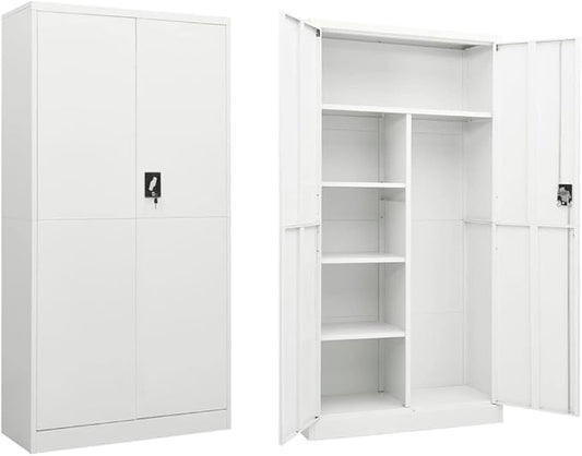 Metal Locker Cabinet Garage Storage Cabinet with 2 Doors and 4 Adjustable Shelves 70.9 White Steel Lockable File CabinetLocking Tool Cabinets for GarageHome (Style G) -AA