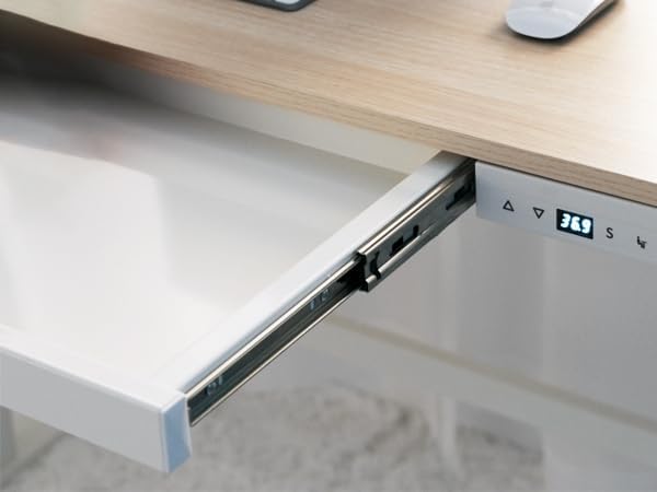 Laura Davidson Furniture Liberty Adjustable Electric Standing Desk Stand Up Desk and Sit Desk with Memory Presets and Drawer Home Office Desk Computer Desk (White with White Top)