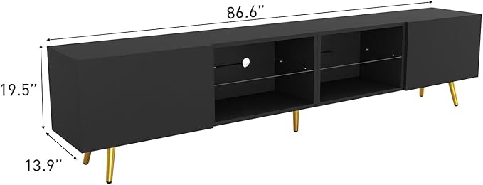 Bonzy Home 86 TV Stand Modern Entertainment Center for 75 TV Television Console Table with Storage Cabinets for Living Room Black