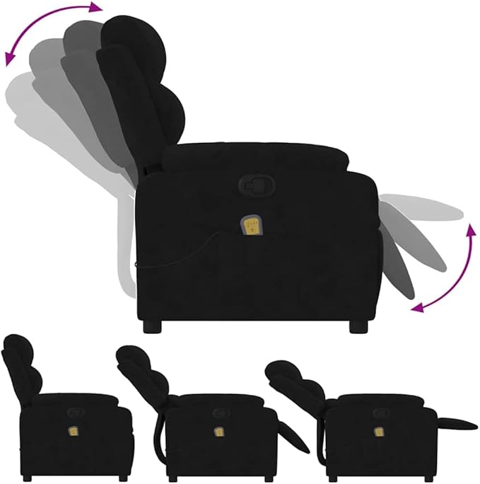 vidaXL Black Velvet Massage Recliner Chair with Adjustable Recline and 6 Point Function for Living Room Home Theater Relaxation Reclining TV Comfort Armchair