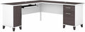 BOWERY HILL 72W L Shaped Desk with Storage Engineered Wood White &amp Storm Gray Finish Wire Management Keyboard Tray File Drawer Adjustable Shelf Home Office or Living Room Use